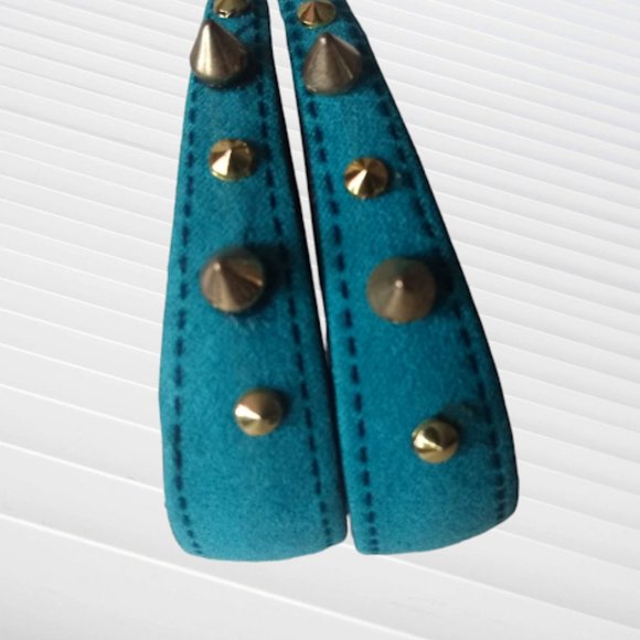 Faux Suede Turquoise Blue Stud spiked Hoop Earrings - Picture 2 of 12